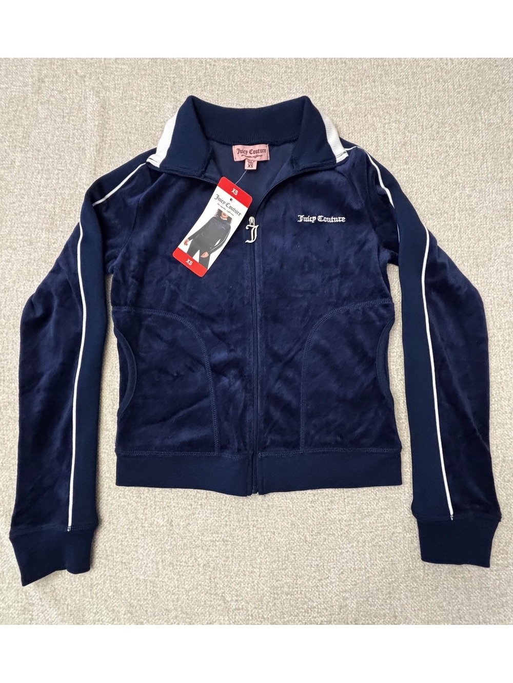 Juicy Couture Women’s Velour Track Jacket Juicy Anyone Heart Pickleball Navy XS